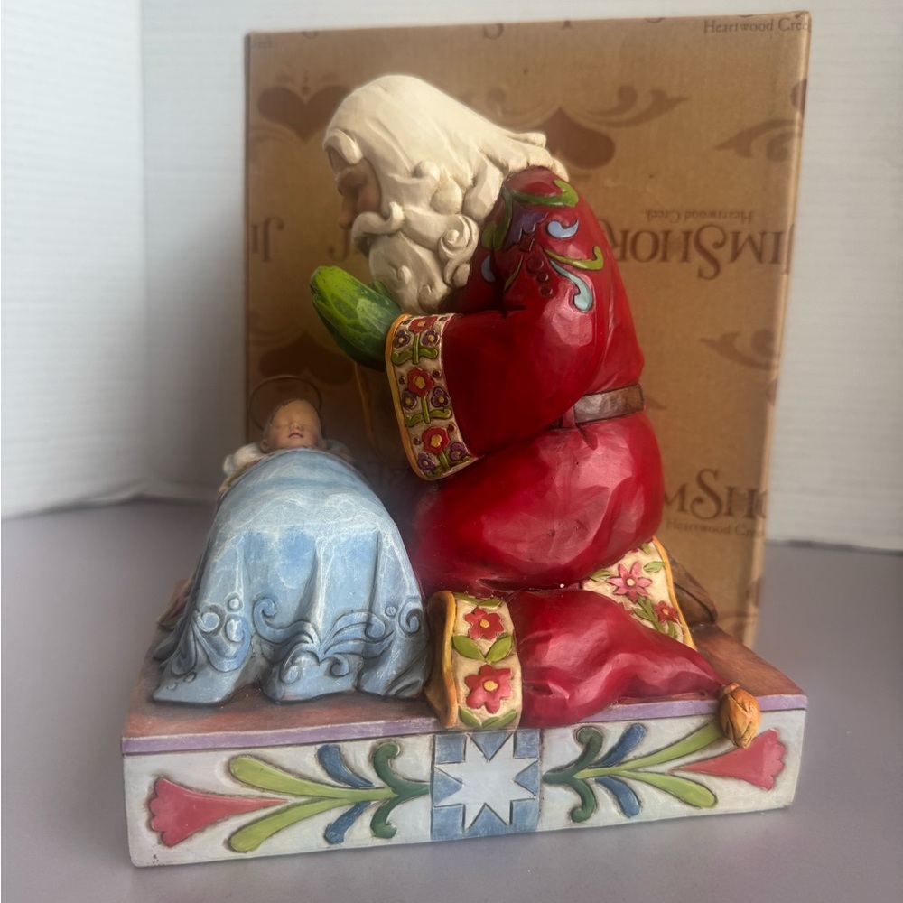 Jim Shore Heartwood Creek Santa with Baby Jesus Statue - Picture 2 of 10